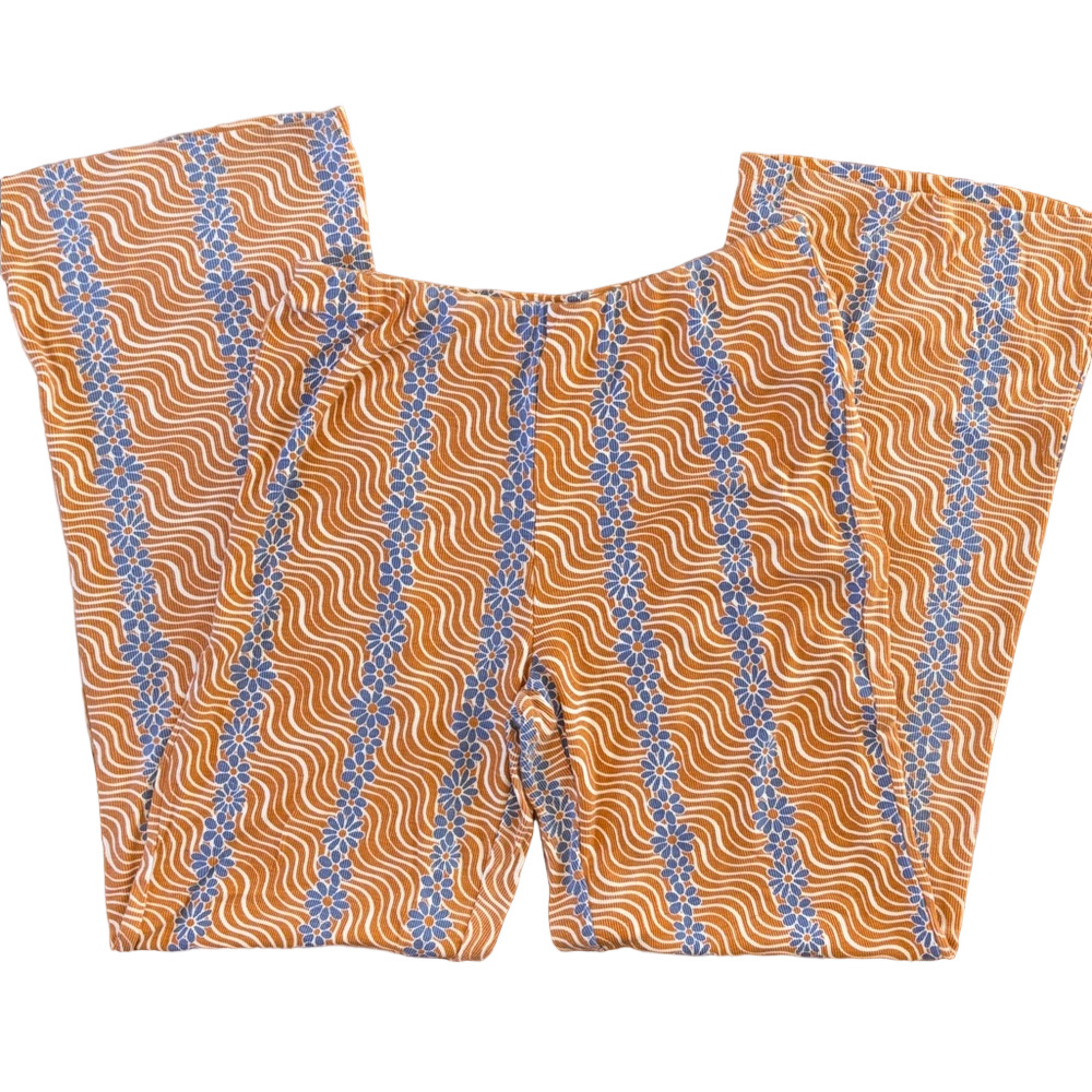 RVCA Orange and Blue Floral Wide Leg Pants Size Large